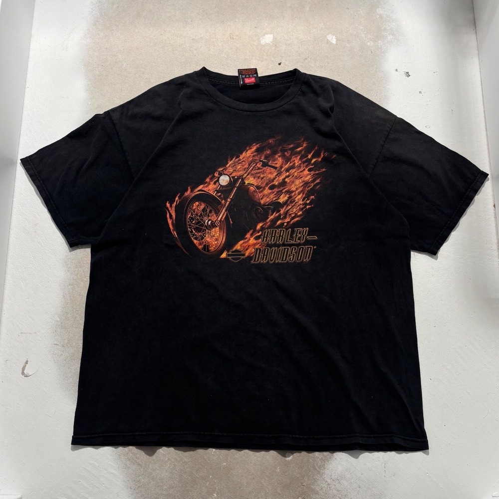 Harley Davidson T Shirt Mens XL Black Flaming Bike Wildcat London KY Graphic